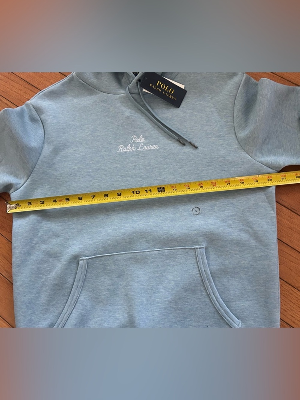Polo Ralph Lauren NWT Double Knit Script Logo Hoodie Blue Heather Small - Picture 12 of 12